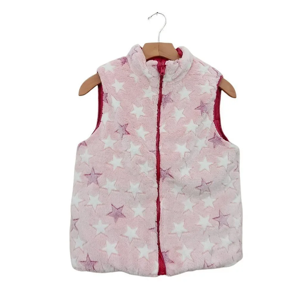 Epic Threads Girls Reversible Puffer Vest Large Pink Fleece Winter Warm Outdoor